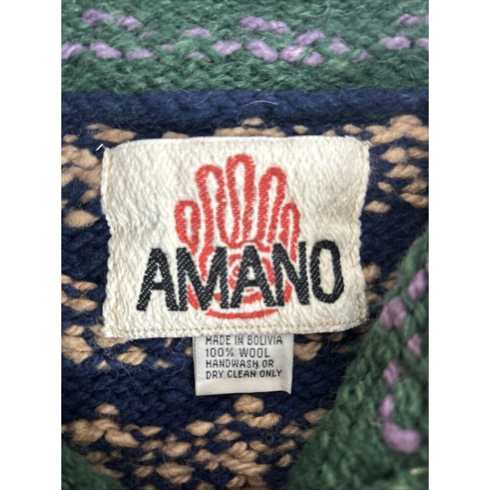 AMANO Geometric Pattern Hand-knitted Wool Cardigan Unisex Oversized Boxy Large - Picture 3 of 10